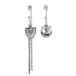 Wholesale 100% S925 Sterling Silver Earrings retro rock little Warcraft cross shield Silver Chain Earrings Jewelry for women