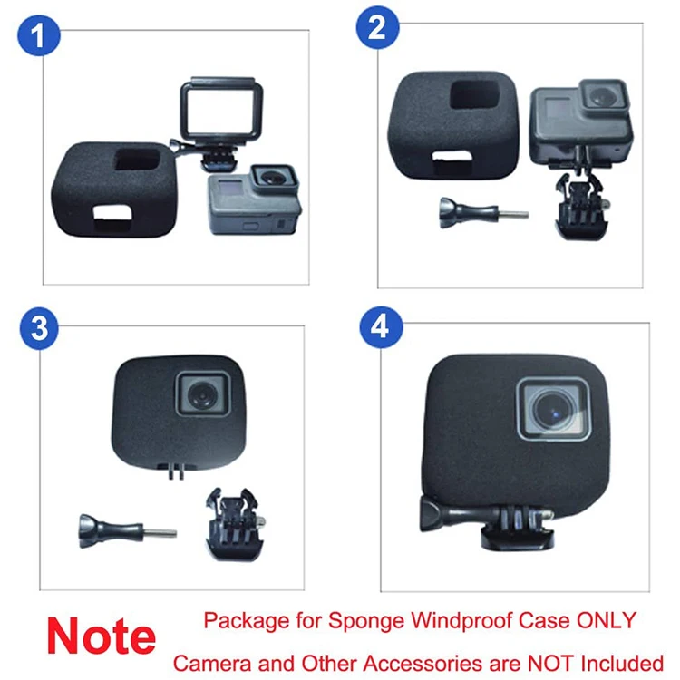Windscreen Outdoor Video Recording Noise Reduction Foam Windshield Cover Housing Frame Case for GoPro Hero 5 6 7 camera Black