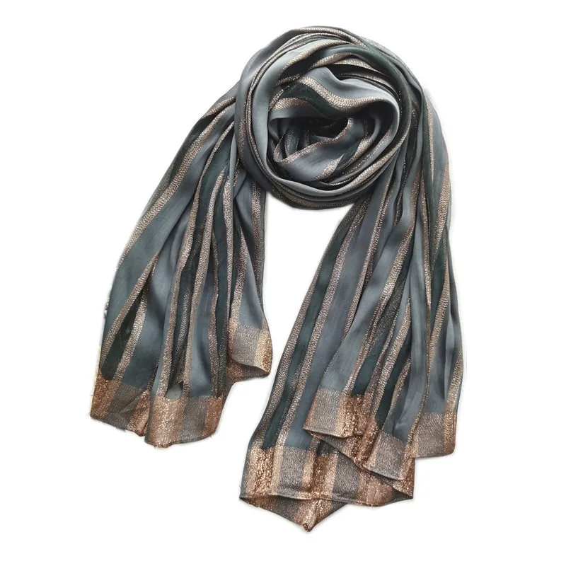 Шелковые шарфы женские новые весенние и осенние шарфы женский Элегантный вертикальный Чонсам с золотой нитью шаль мусульманский шарф