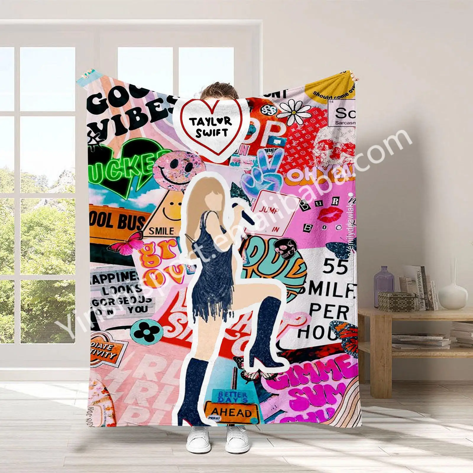 Direct factory  Swiftie Peso Pluma Pink Love Valentines Day Super Soft Custom Printed Flannel Fleece Throw Blankets For Sofa