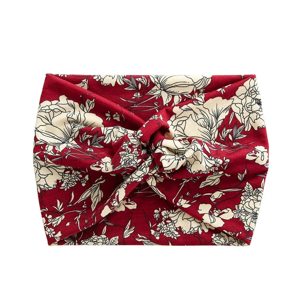 Wholesale Boho Print Sports Yoga Elastic Headband Turban Wide Cross Twisted Headband For Women