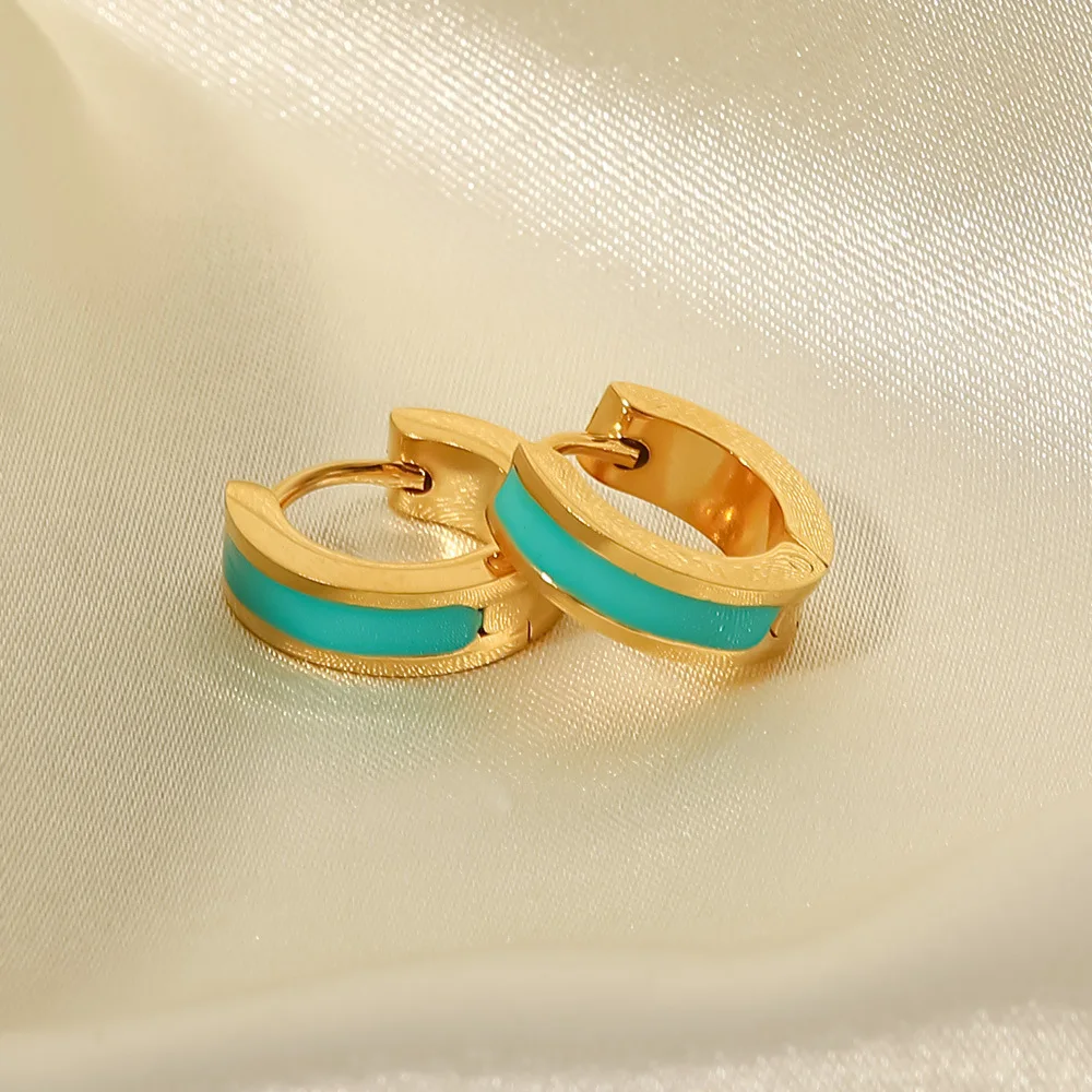 New Style Enamel Small Size Huggie Hoop Earrings Stainless Steel Gold 18K Plated Oil Dripping Ear Cuff