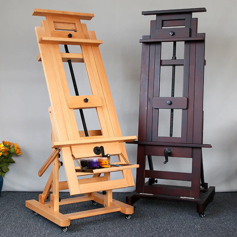 Single rocker hand-operated adjustable height horizontal and vertical dual-purpose solid wood floor-standing large easels