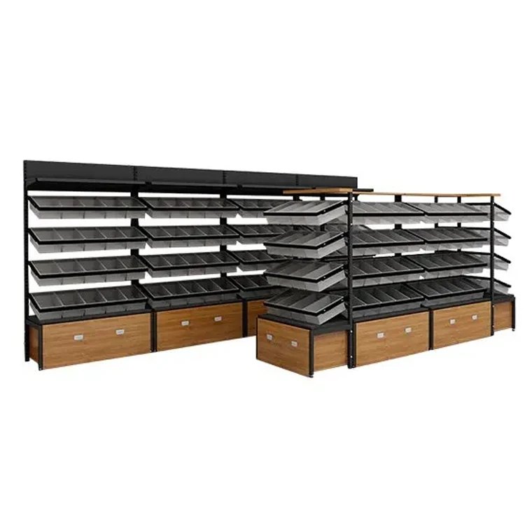 Customized Gondola Shelving Wooden Display Shop Shelves Supermarket Shelves