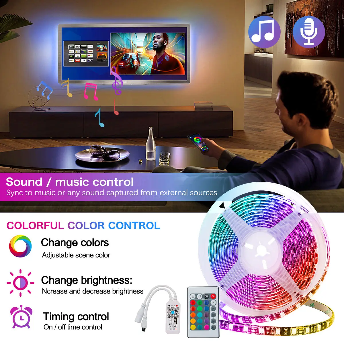 50 м водонепроницаемая Солнечная Светодиодная лента 5050 Rgb Rgbic светодиодная интеллектуальная
