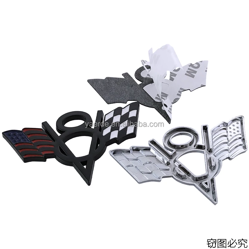 V8 Metal Car Sticker Racing Flag National Flag Modified Sticker,Manufacturers customize car stickers with superglue personality