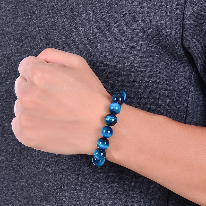 High Quality  Nature Stone Blue Tiger Eye Jade Bead Bracelet For Men Women