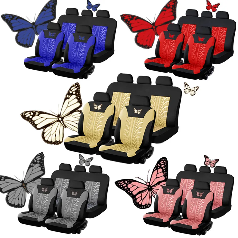 Four Seasons Universal Car Seat Cover 9 Pieces Full Set Fabric Car Front Rear Seat Protector Cover For Pet Cat Dog