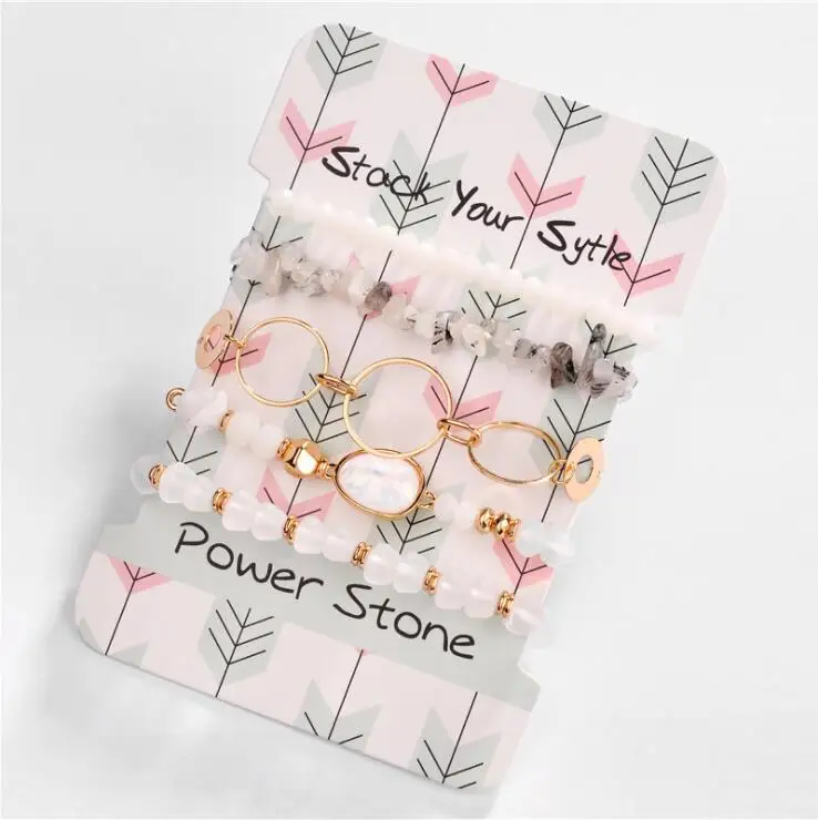 
Europe and the United States big jewelry natural edging stone crystal beads circle gravel multi-layer bracelet 5pcs/set 