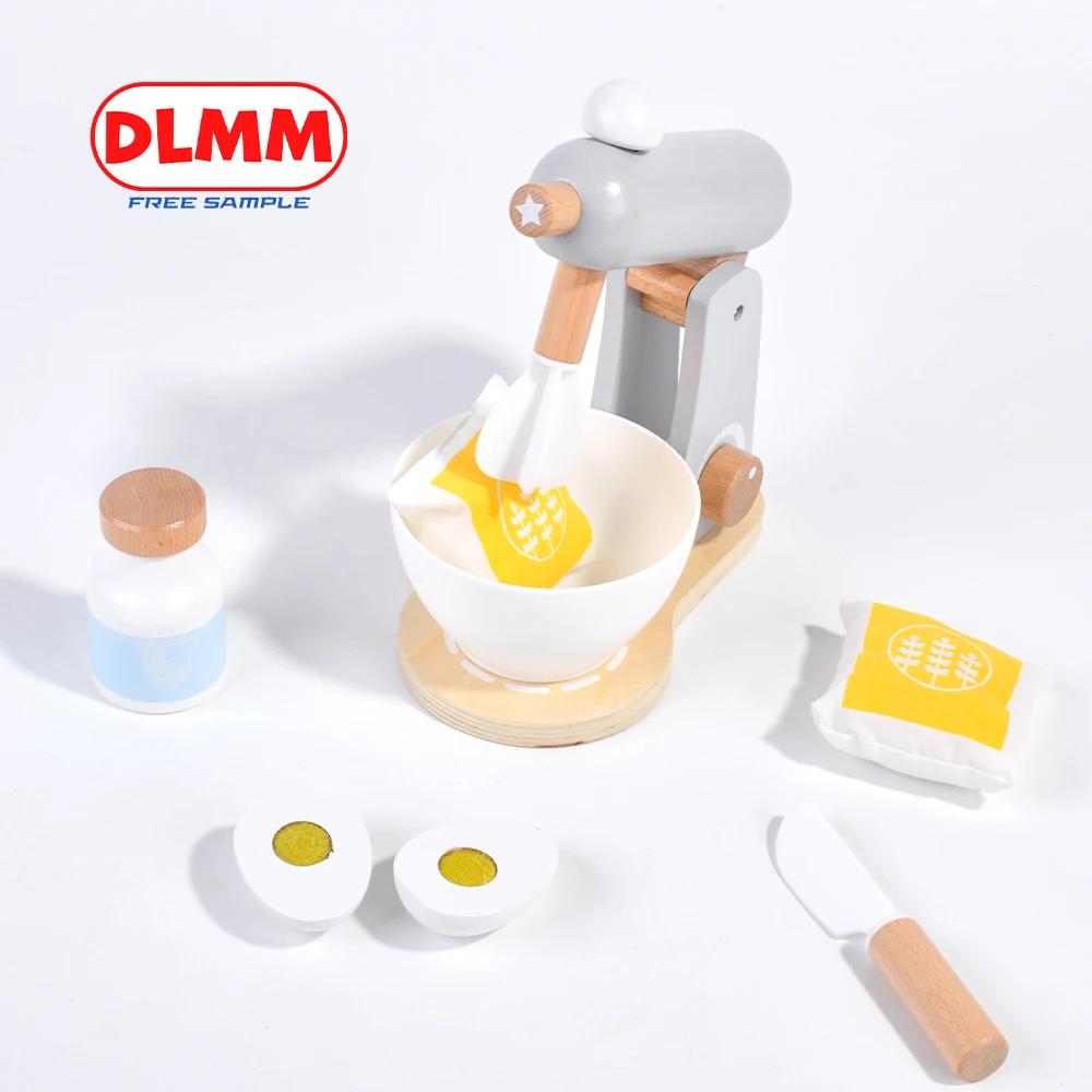 7-Piece Wooden Kitchen Play Set Little Baker Family Game Educational Cooking Play Foods with Mixer Box Packed
