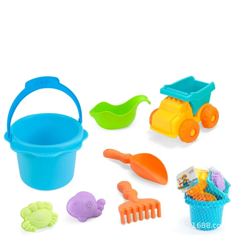 Beach Bucket Set6PCS Children sand playing tool soft rubber beach bucket car rake shovel animal mold toy