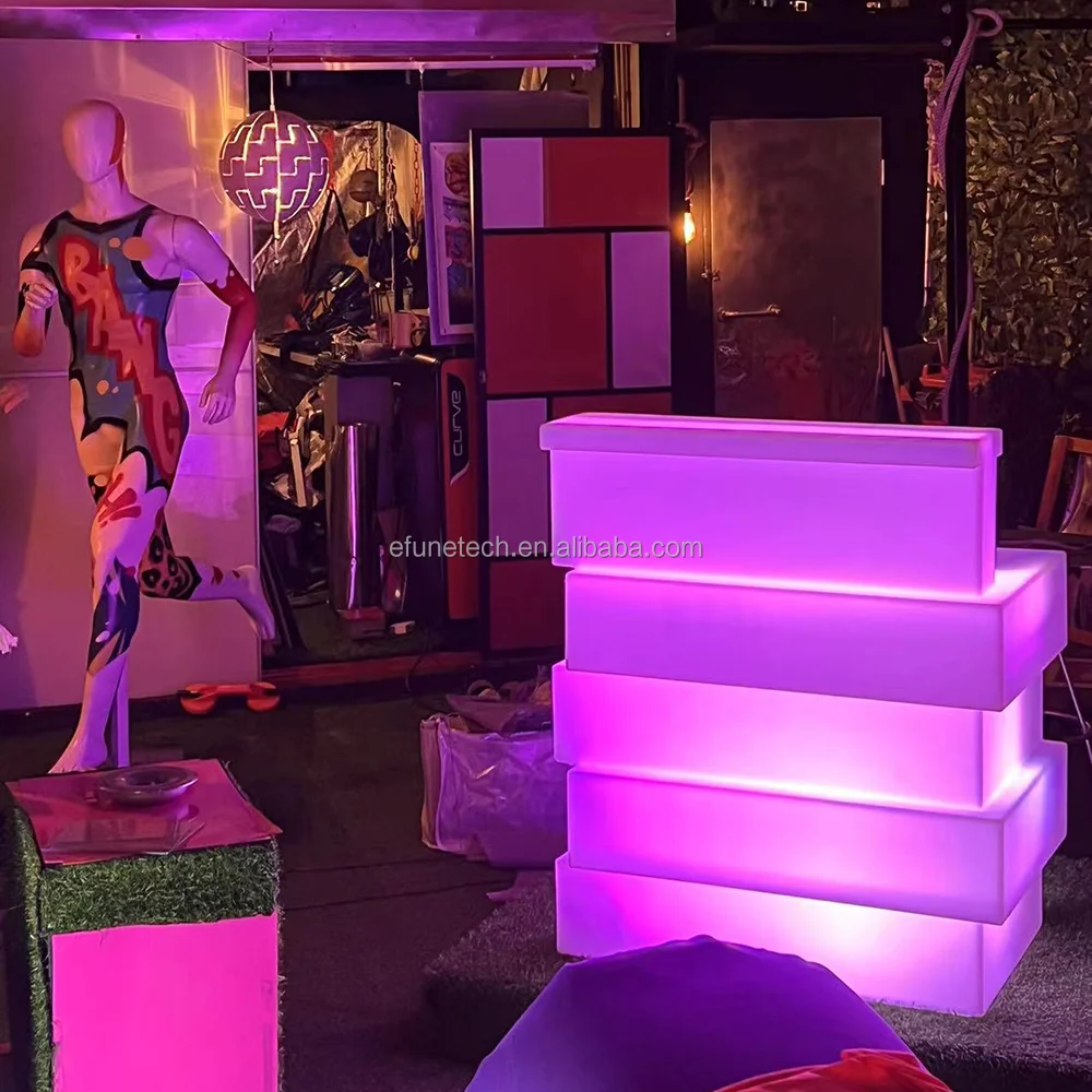 portable rgb color changing illuminated even party outdoor bar counter white plastic block led bar counter modern