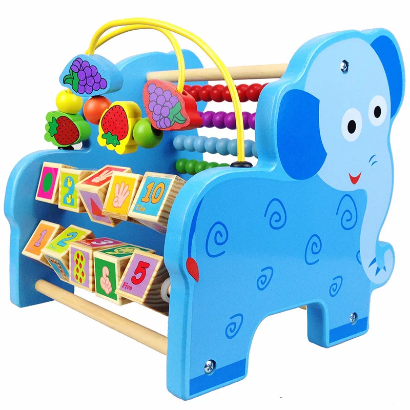 Children Educational Wooden Animal Counts Beads Game Wood Elephant Animal Beads Calculation Rack Toy For Kids