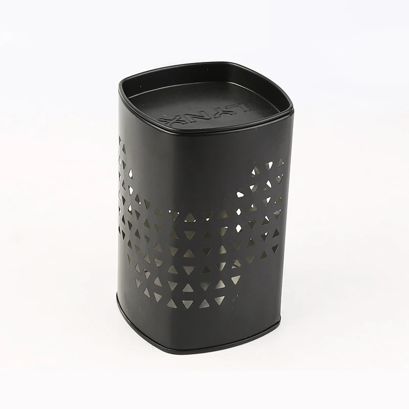 Desktop stationery organizer square metal tin pencil holder pen container with inner plug lid