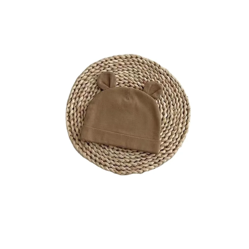 Amazon Hot baby hat cotton solid cute little ear pullover baby hats