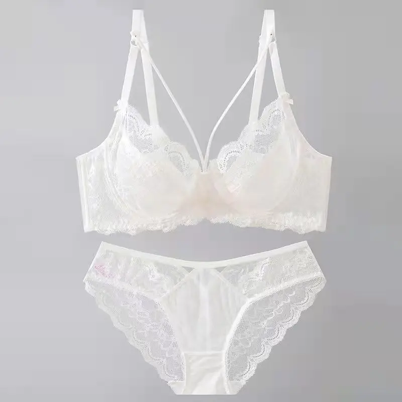 Boutique girl sexy breast hip lace underwear set transparent gathered