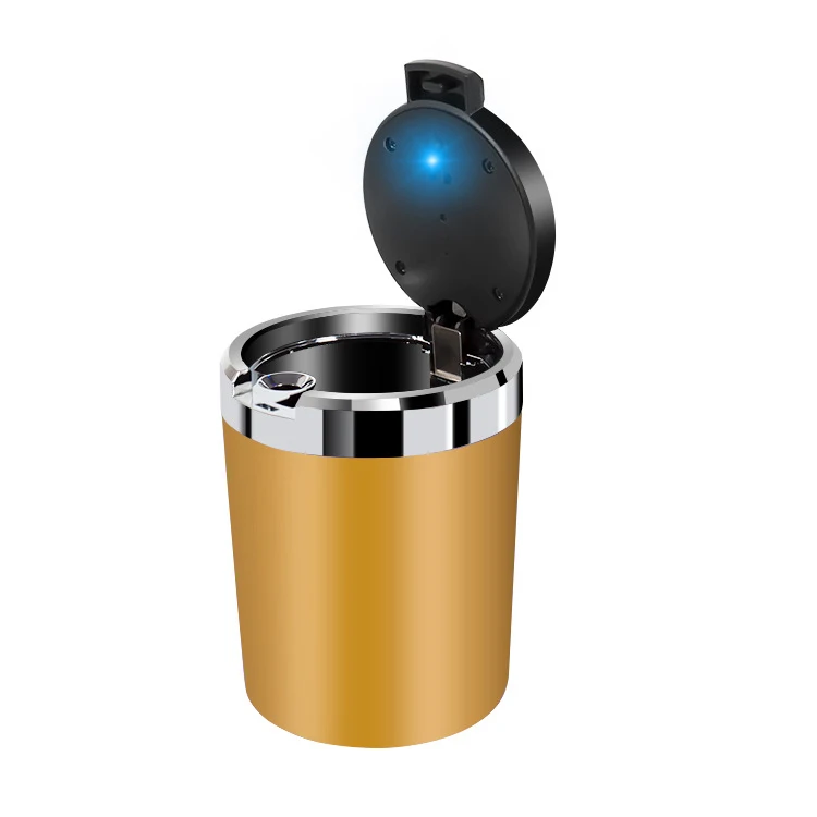 Hot Selling Washable Knock-Down Car Ashtray With Led Light Metal Portable Cigarette Smoking Tobacco Bin