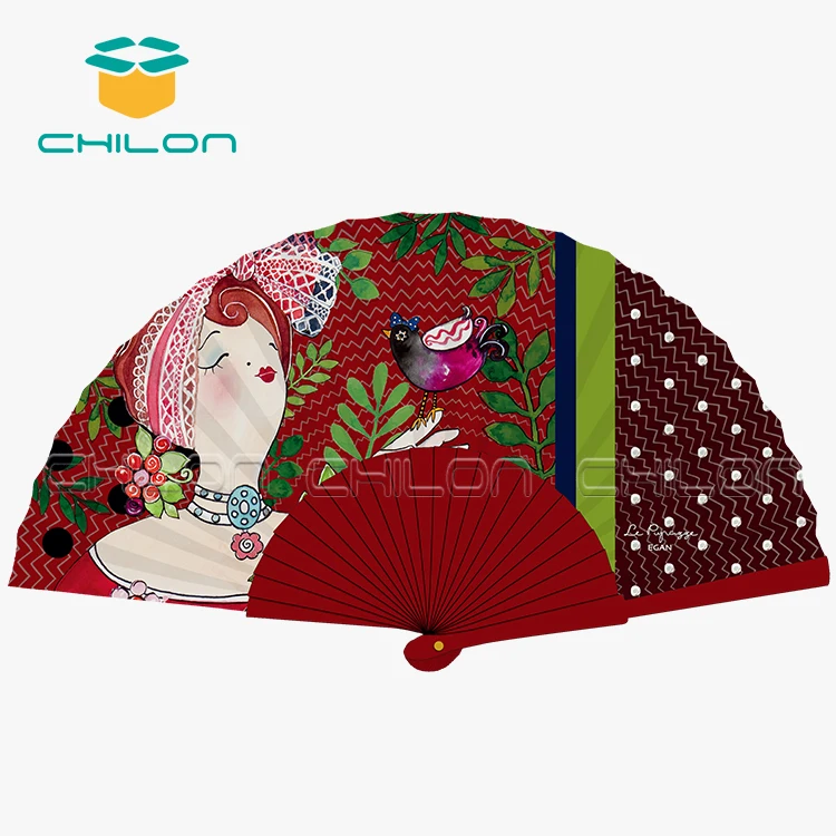 Custom Wedding folding Fan for Gifts fabric  Wooden Hand Fan spanish wood fan
