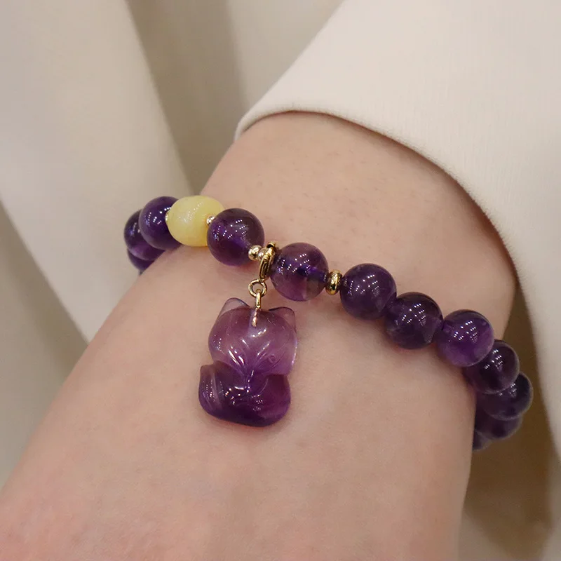 New Amethyst Bracelet Temperament Fox Pendant Hand Jewelry Wholesale Natural Stone Bracelet