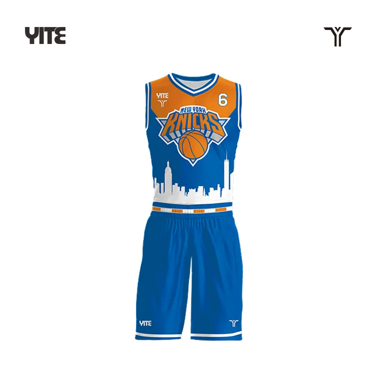 Full Sublimation Printed Blue Basketball Jerseys And Shorts Kits Custom Tournament Basketball Wear For Men