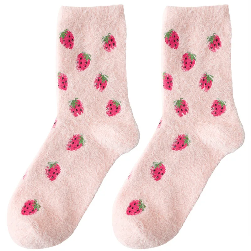 Hot Sale Comfortable Socks With AvocadoThick Warm Cartoon Fruit Mint Low Cut Winter Socks For Women