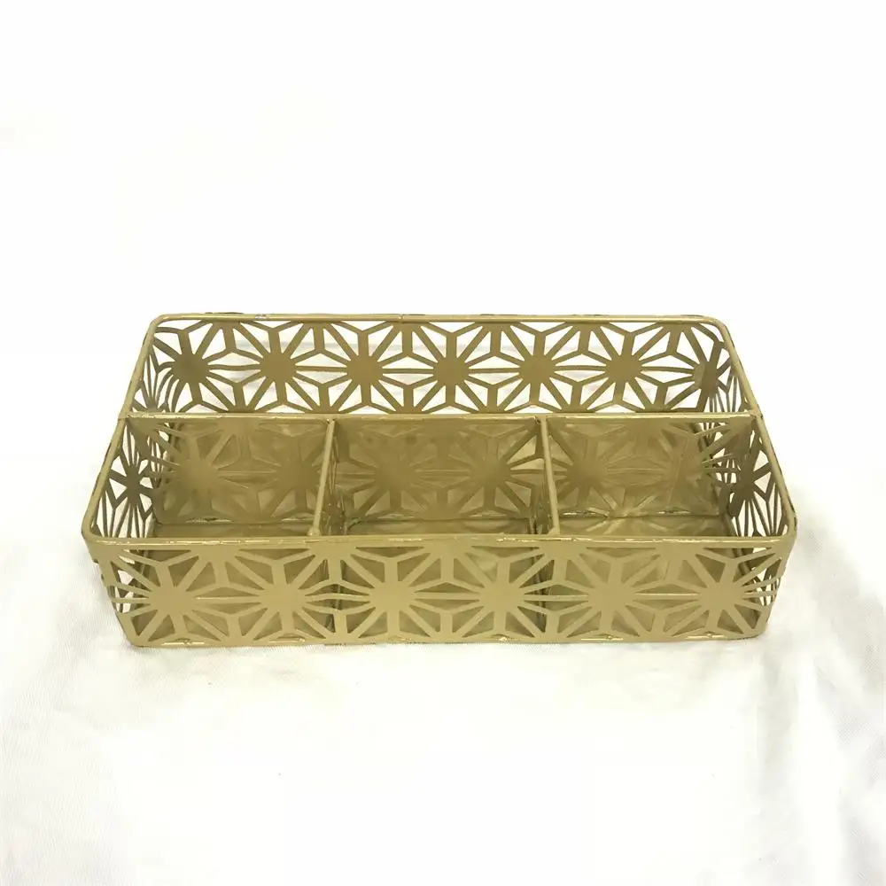 Hot Selling Office Supply Gold 4-Compartments Metal Desk Drawer Organizer Accessories Tray For School