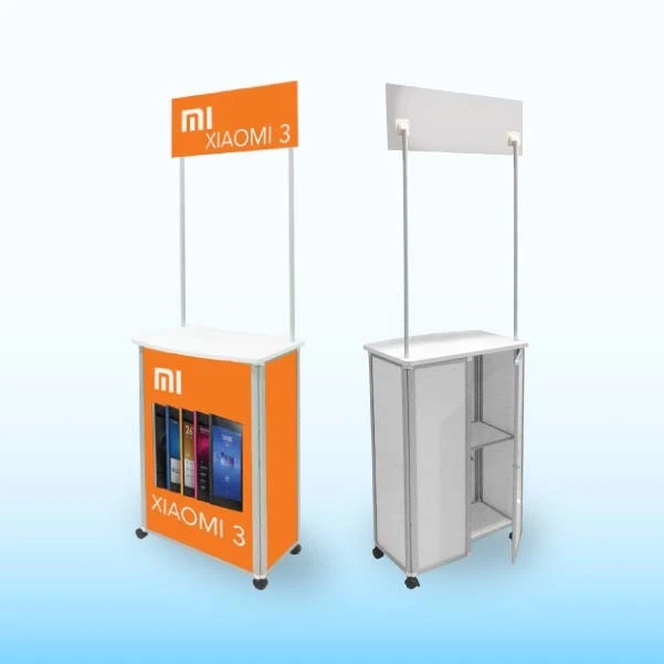 Portable Deluxe Sampling Booth Table Pop Up Exhibition Booth Advertising Display Foldable Table Promotion Counter with Wheels