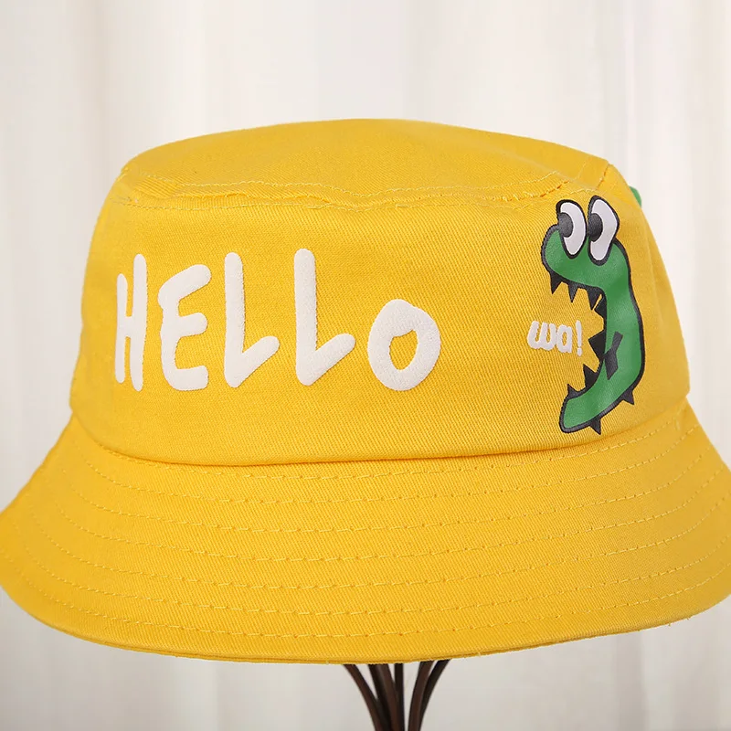 Панама с вышивкой Hello Wa для мальчиков и девочек, Мультяшные подвески с драконом, Детская Солнцезащитная шляпа