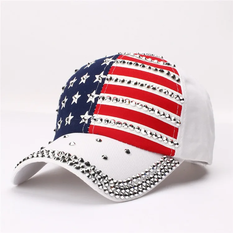 Bling Bling Rhinestone Denim Cap Custom Logo Baseball Caps Diamond Trucker Hat Vintage American Flag Rhinestone Baseball Cap