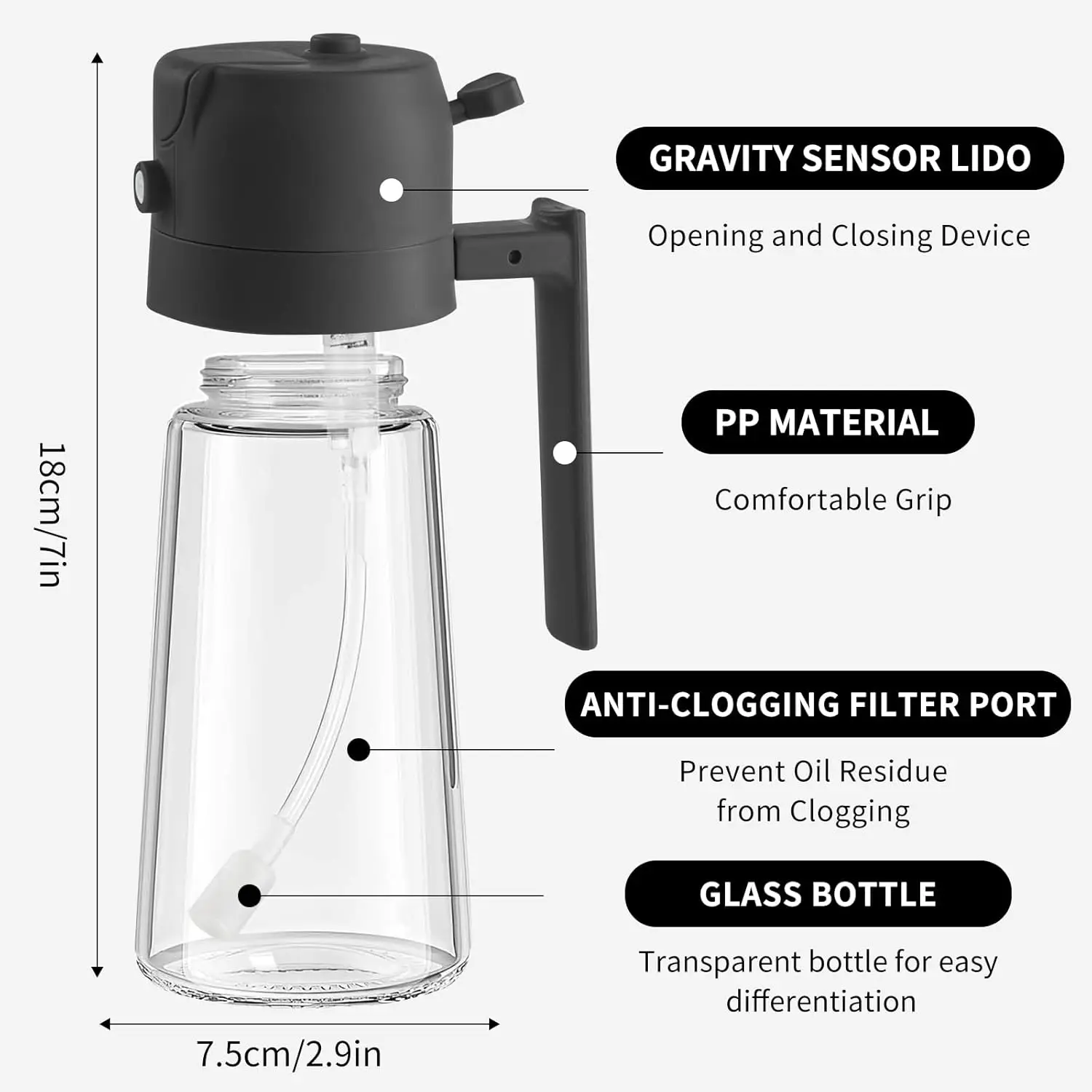 2 in 1 Oil Sprayer Kitchen 470ml Glass Spray Olive Oil Vinegar Soy Sauce Bottles Baking Pot Grill BBQ Oil Dispenser for Cooking