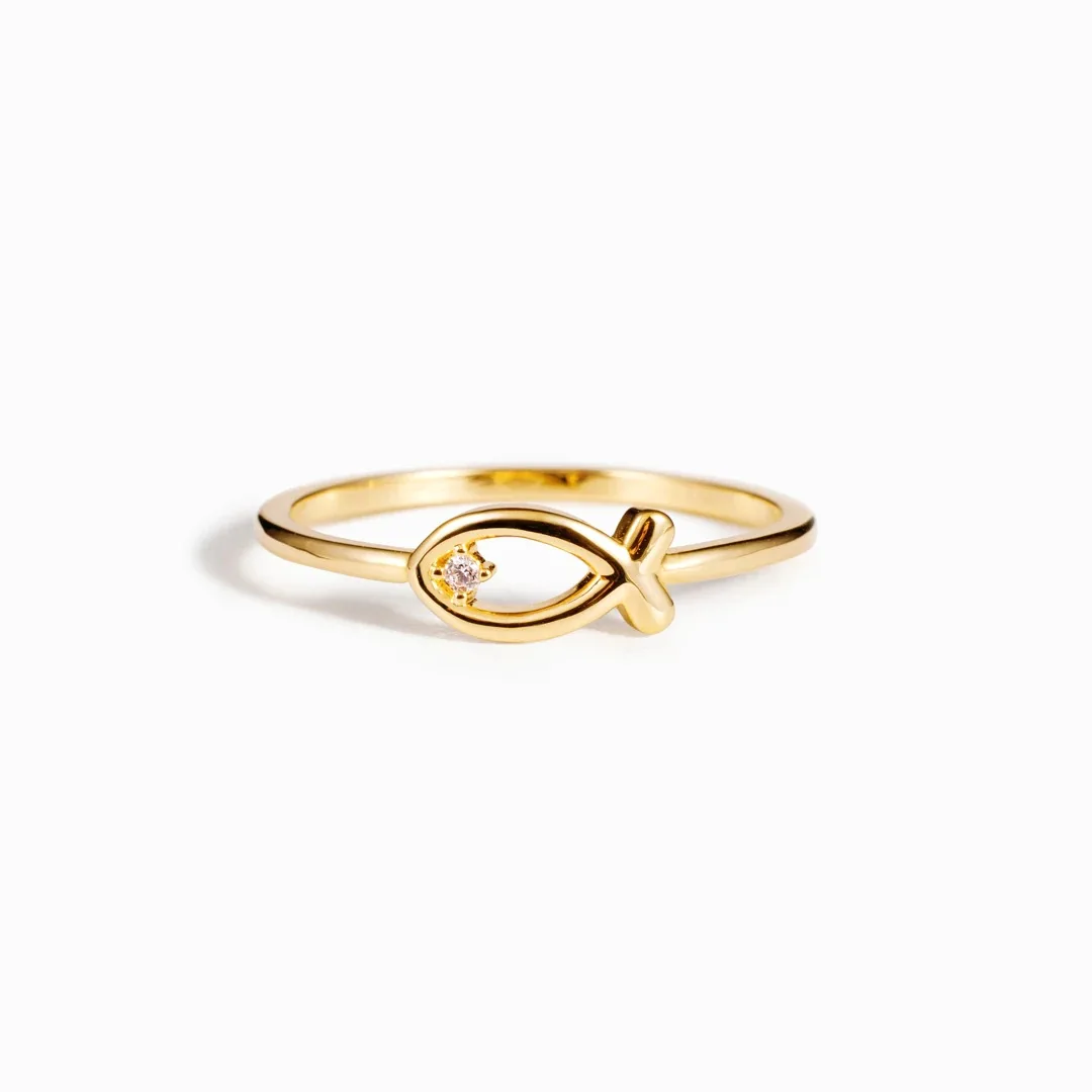 Rainbowking s925 sterling silver small fish with diamond ring female simple European and American style ring fine jewelry ring