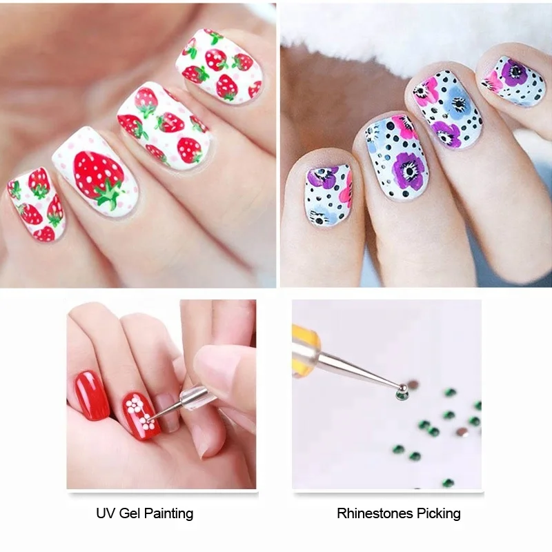 5 Pcs 2 Way Caviar Nail Art Dotting Pen UV Gel Painting Brush Salon Manicure Nail Tools Kit
