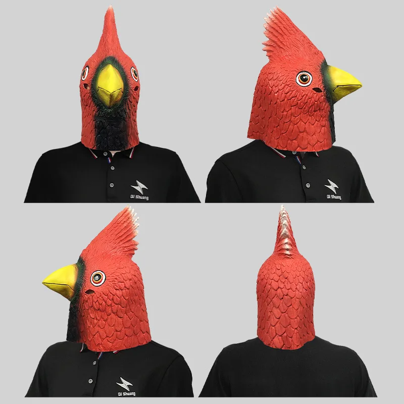 Cute red bird animal mask masquerade ball funny latex head dress Halloween party performance props