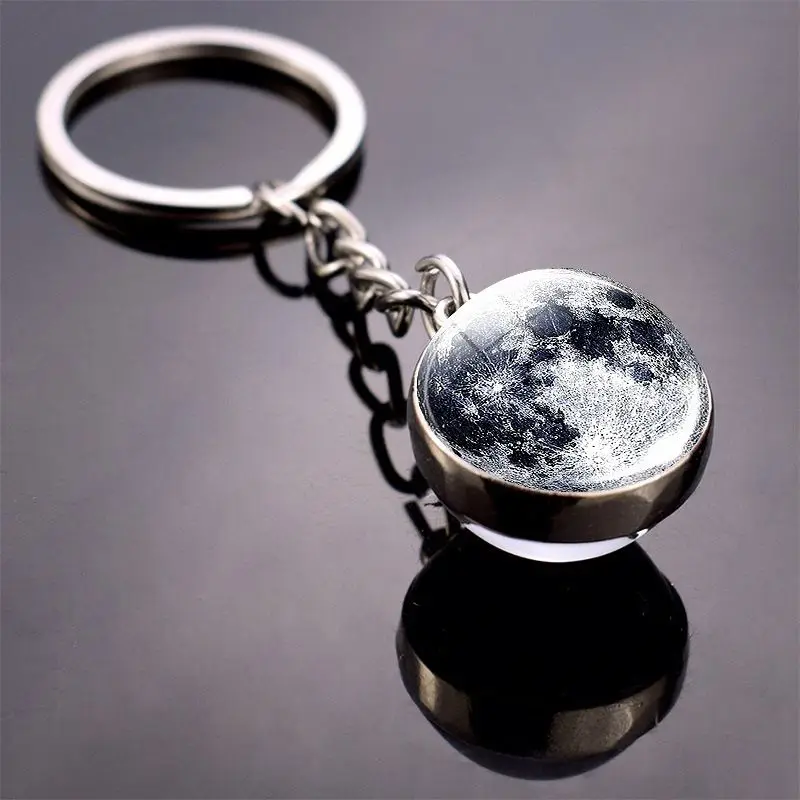 XNG Solar System Planet Keyring Galaxy Nebula Space Keychain Moon Earth Sun Mars Art Picture Double Side Glass Ball Keyring