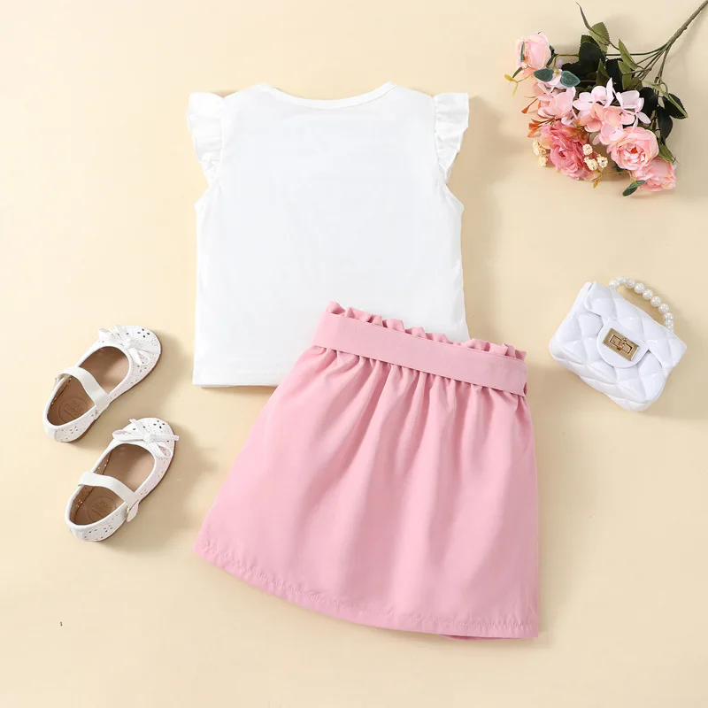 2023Amazon Ebay explosive Easter love rabbit flying sleeve middle children girls skirt suit pink summer everything