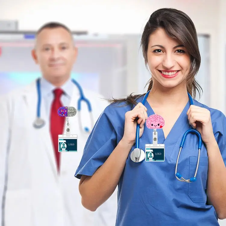 65cm Felt Nurse Badge Reel Retractable Brain Badge Reel ID Card Holder