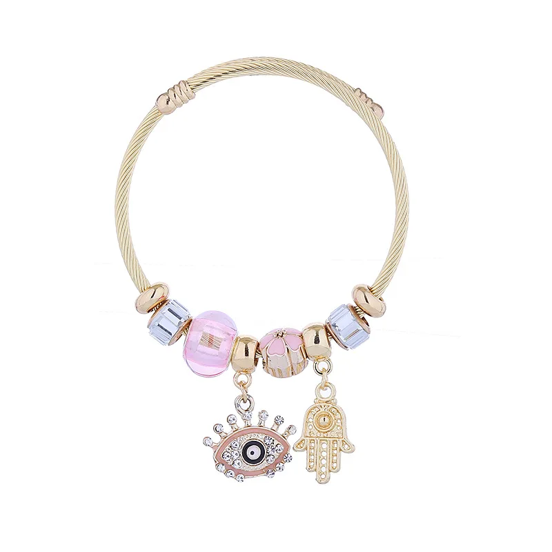 Personalized beaded crystal diamonds evi eye palm pendant bangles charms for bracelet making