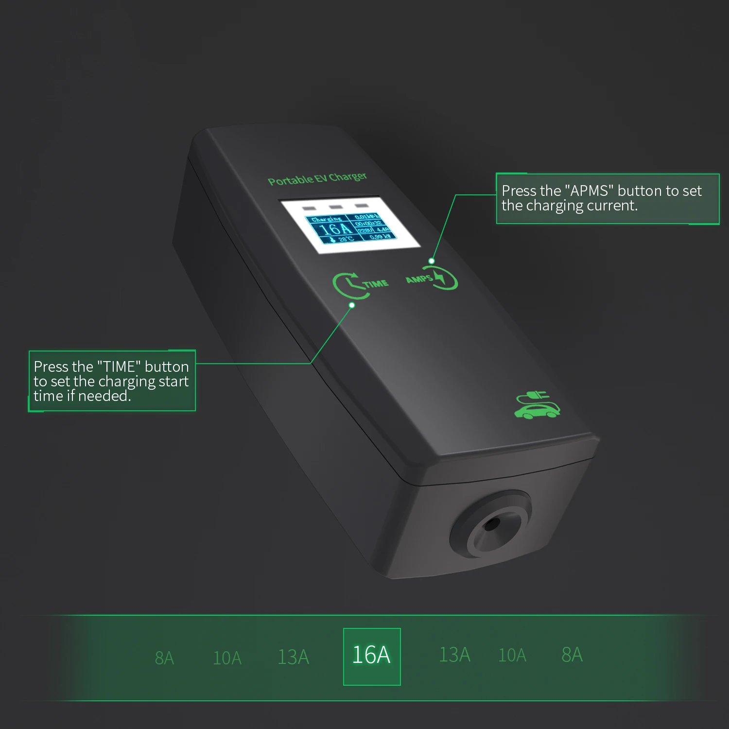 16A Portable Electric Vehicle Charger station 3.84KW 16A Type2 EV charger With Schuko Plug