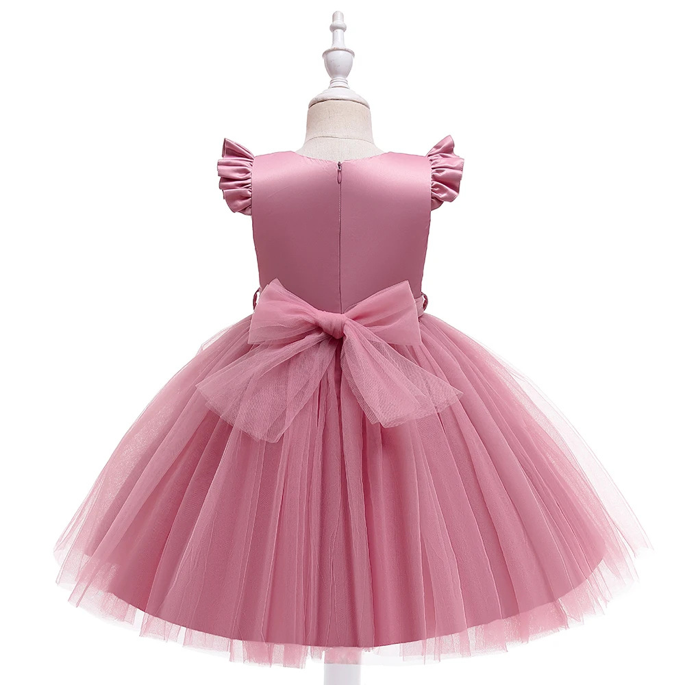 Applique Floor Length Satin dress for kids children 10 years girls dress princess party gowns for girls