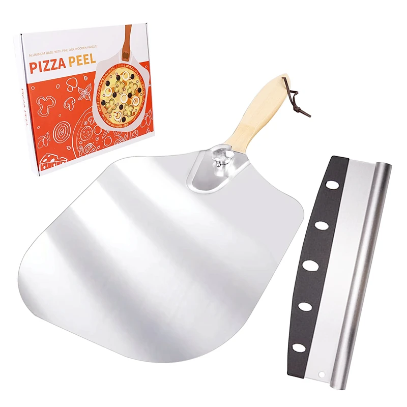 Hot Selling Products 2024 12x14 Inch Aluminum Pizza Peel Pizza Cutter Rocker Blade Pizza Peel Set