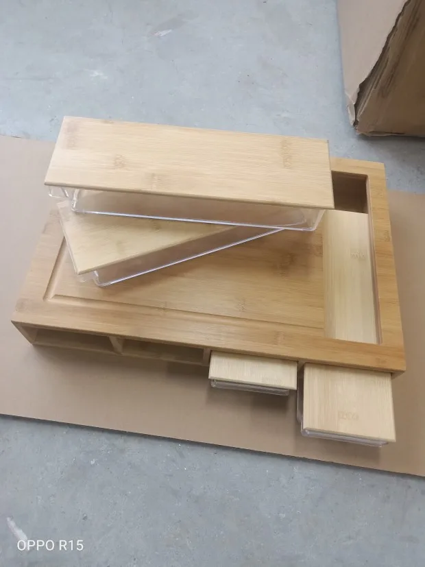  Bamboo Cutting Board With Containers/Trays/Drawers Chopping Set Storage