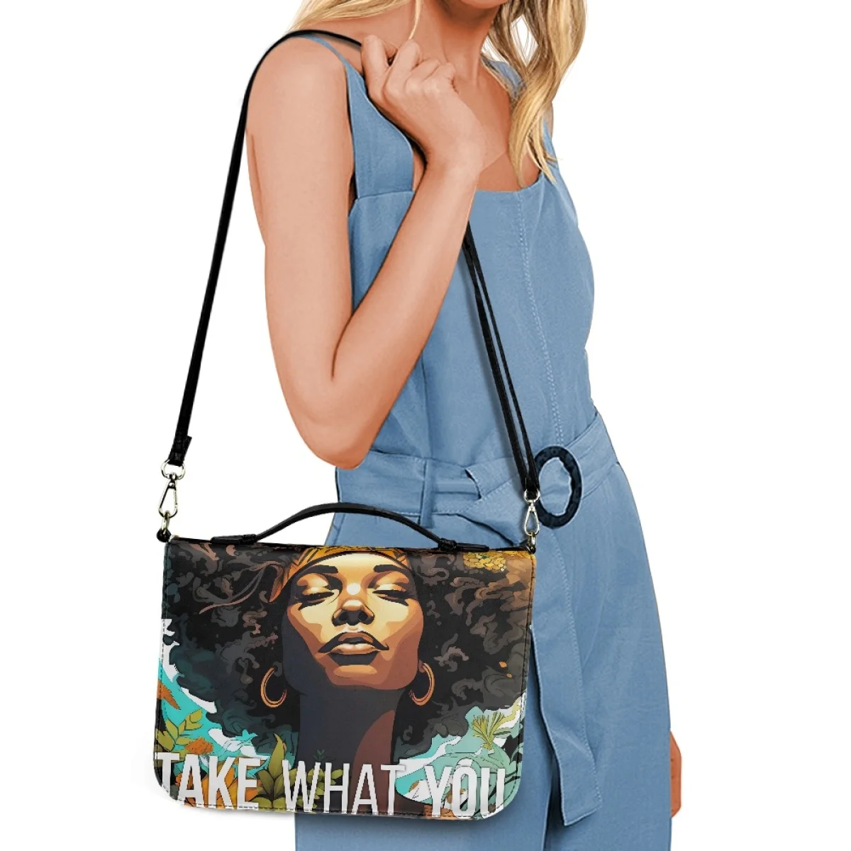 Wholesale PU Leather Bible Bag Afro-black woman Christian Gift Bible Cover Protective Zipper Handle Bible Storage Bags Handbag