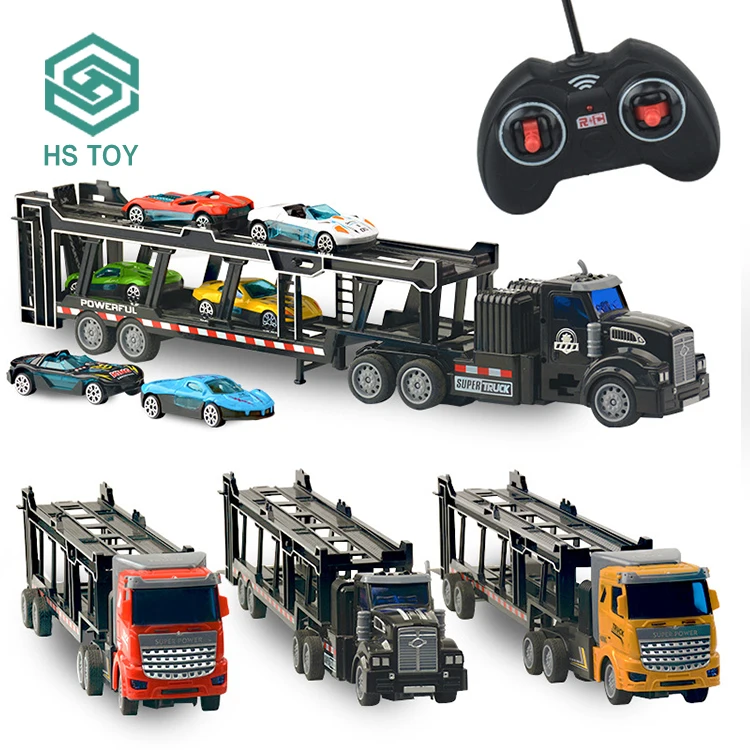HS RC 4WD Double-decker Trailer Transport Toy Car 1:48 Scale Model Car Shipping Containers Carrier Truck For Sale