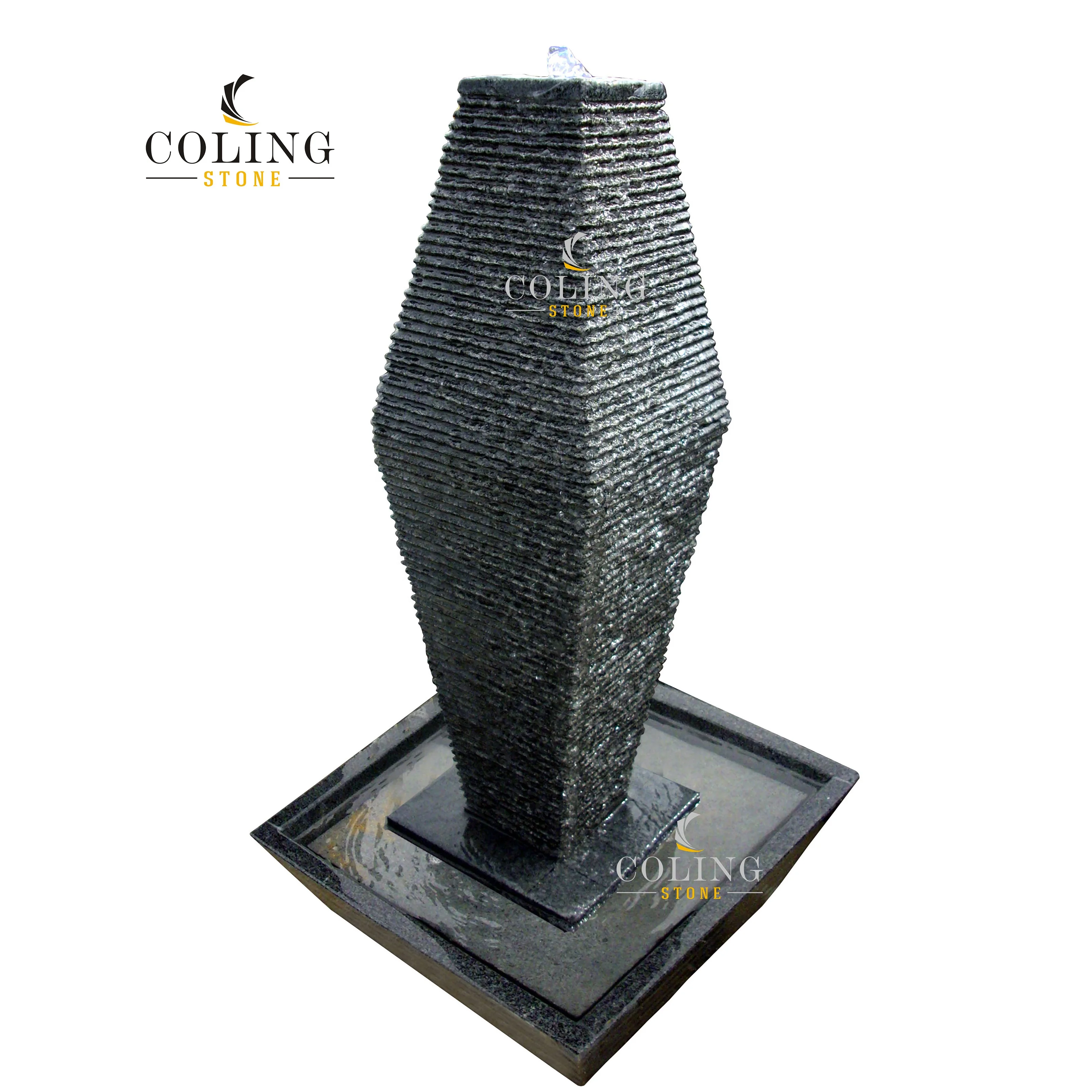 AFS048-3 Granite Water Feature Dark grey Water Fountain with Basin Waterfall fountain water features
