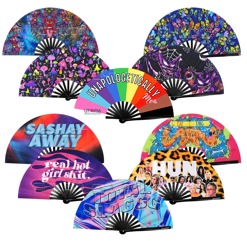 Big Loud Clack Rave Pride Fan Large Bamboo Fan for Women Men Drag Queen Dance Pride Folding Fan