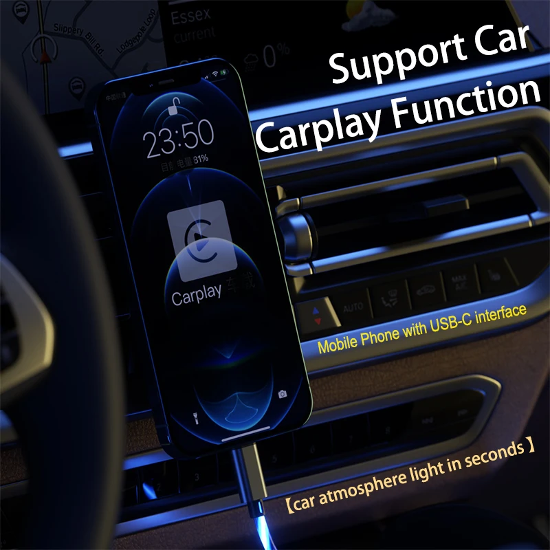 LC3C OEM 5A USB To USB-C LED Flowing Light Fast Charge Data Cable Regular Mobile Phone Accessories 3FT Tipo C Charging Cables