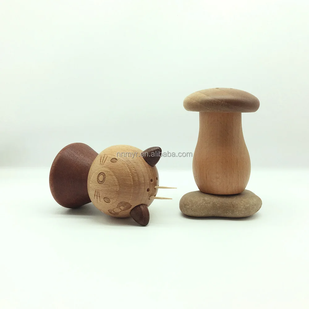 2024 Creative Novel Mushroom Shape Black Walnut Solid Beech Wood Storage Box Toothpick Holder