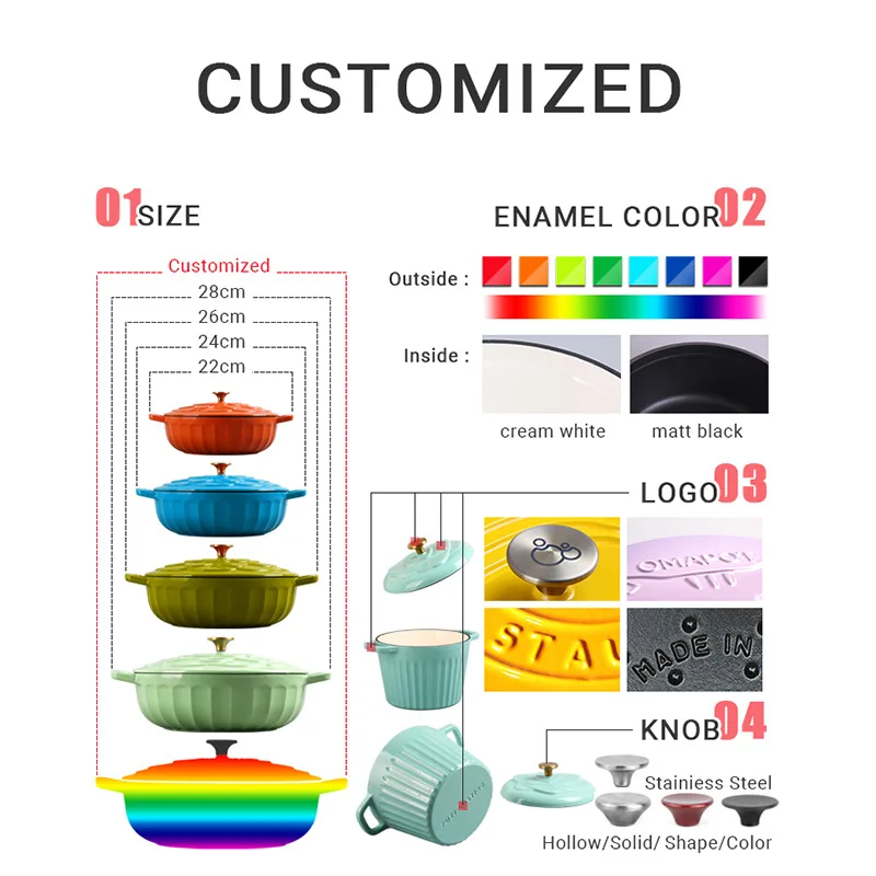 Cast Iron Dutch Oven Pot with Lid - 3.8 Qt Shallow Braising Pan with Handles for Stews - Enameled Casserole Dish