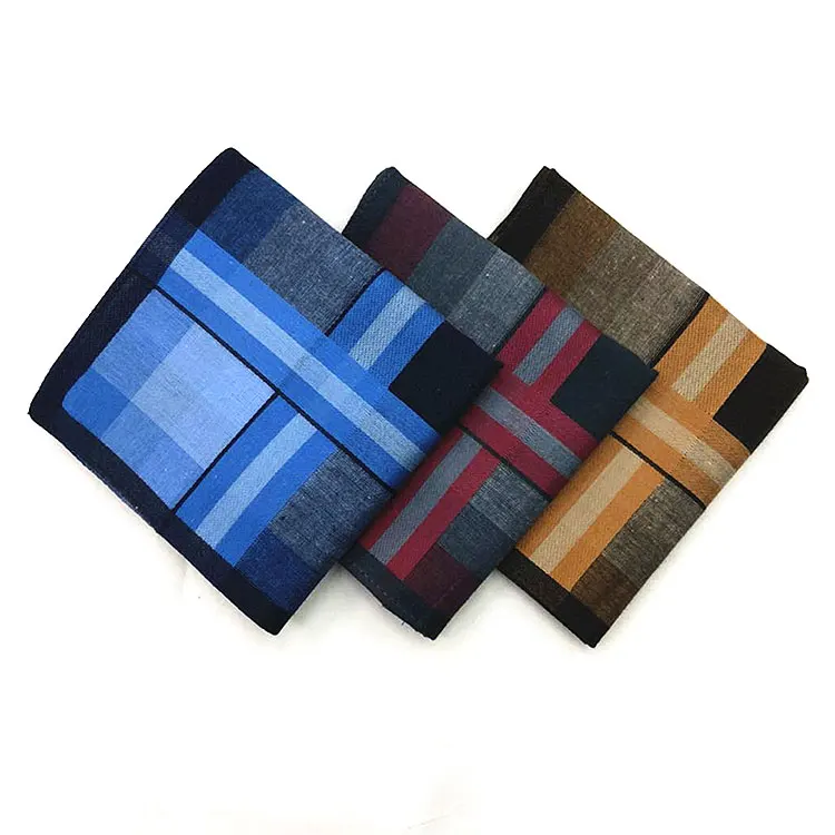 Customized 43cm Soft Tartan Mens Pocket Square Scarf Plaid Cotton Handkerchief  For Adults