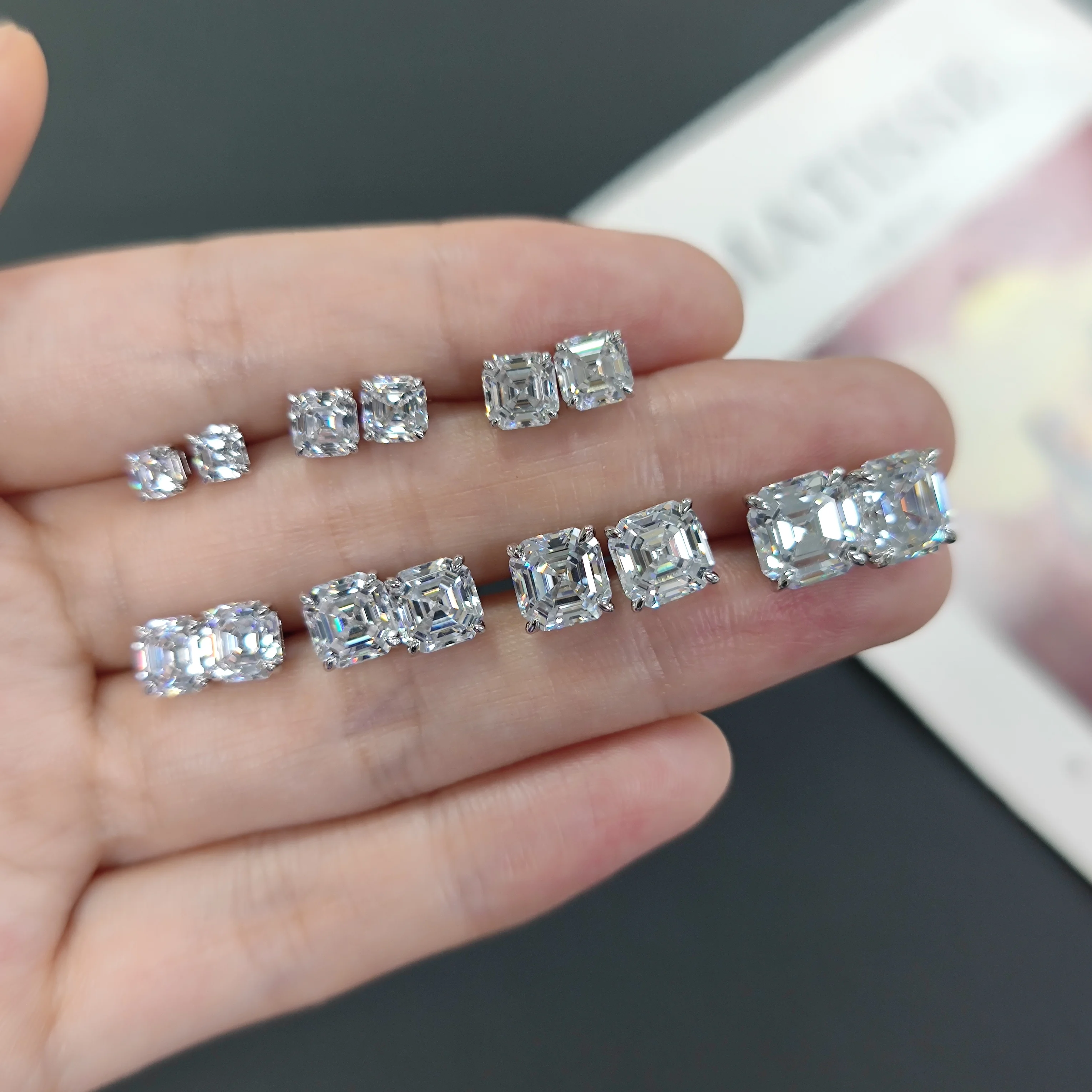 Abiding Jewelry Wholesale IGI Certified Diamond Stud Custom 9K 10K 14K 18K Solid Gold 2ct Lab Grown Asscher Cut Diamond Earrings